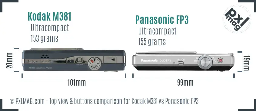 Kodak M381 vs Panasonic FP3 top view buttons comparison