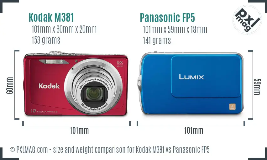 Kodak M381 vs Panasonic FP5 size comparison