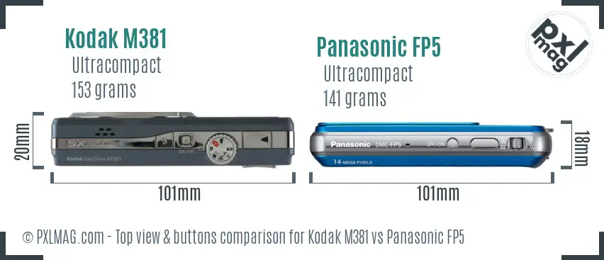 Kodak M381 vs Panasonic FP5 top view buttons comparison