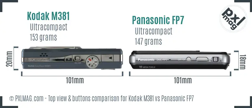 Kodak M381 vs Panasonic FP7 top view buttons comparison