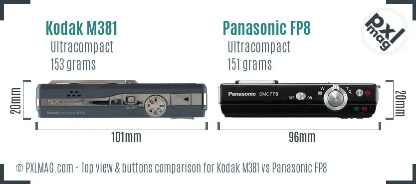 Kodak M381 vs Panasonic FP8 top view buttons comparison