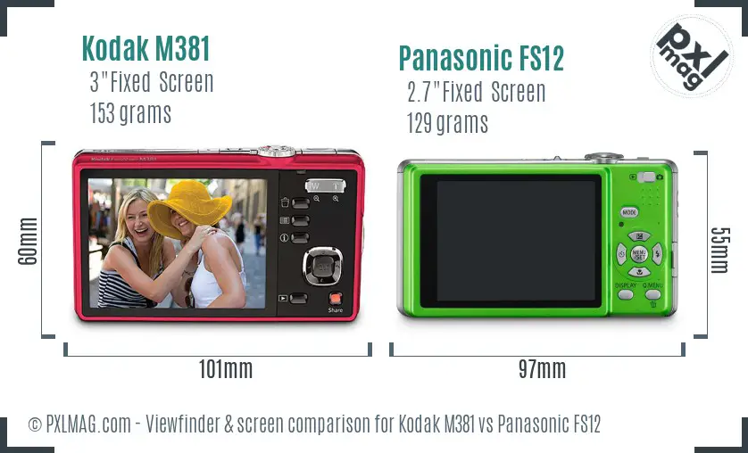 Kodak M381 vs Panasonic FS12 Screen and Viewfinder comparison