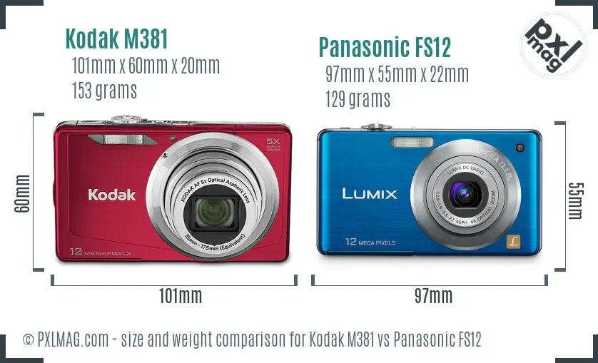 Kodak M381 vs Panasonic FS12 size comparison
