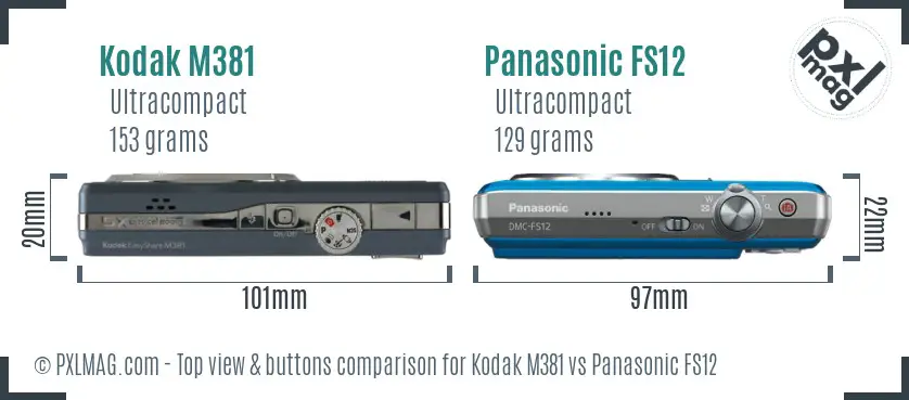 Kodak M381 vs Panasonic FS12 top view buttons comparison