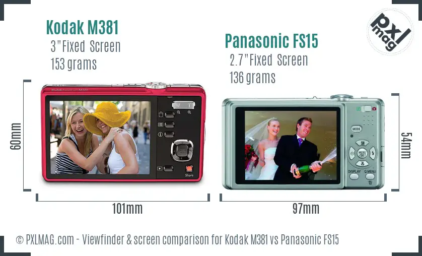 Kodak M381 vs Panasonic FS15 Screen and Viewfinder comparison