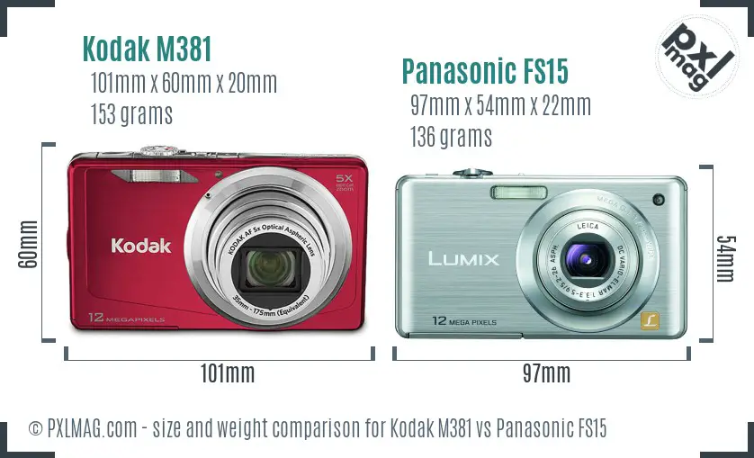 Kodak M381 vs Panasonic FS15 size comparison