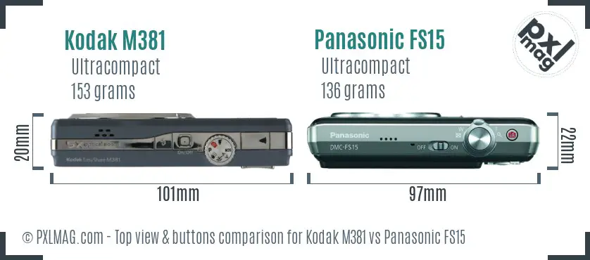 Kodak M381 vs Panasonic FS15 top view buttons comparison