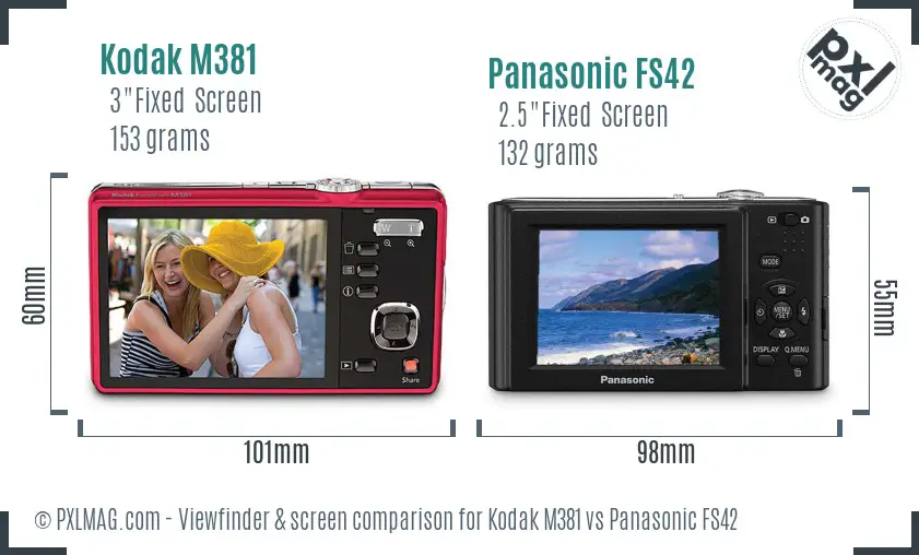 Kodak M381 vs Panasonic FS42 Screen and Viewfinder comparison