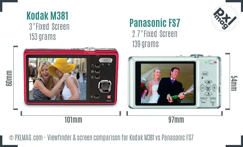 Kodak M381 vs Panasonic FS7 Screen and Viewfinder comparison