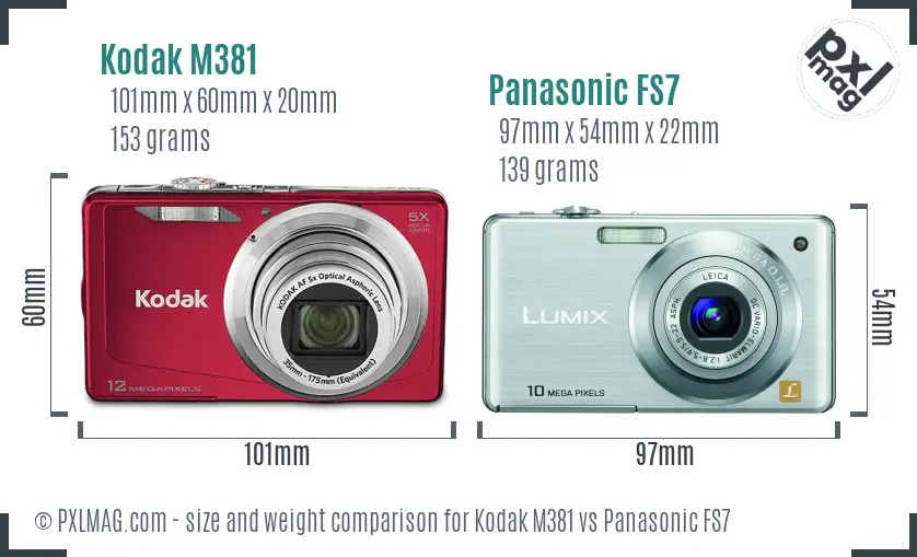 Kodak M381 vs Panasonic FS7 size comparison