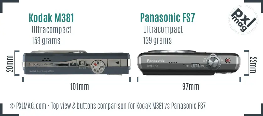 Kodak M381 vs Panasonic FS7 top view buttons comparison