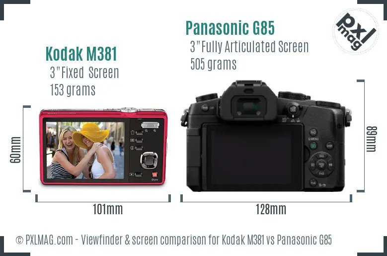 Kodak M381 vs Panasonic G85 Screen and Viewfinder comparison