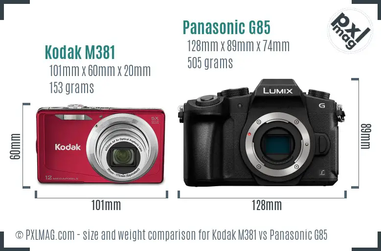 Kodak M381 vs Panasonic G85 size comparison