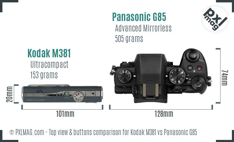 Kodak M381 vs Panasonic G85 top view buttons comparison