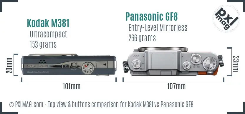 Kodak M381 vs Panasonic GF8 top view buttons comparison