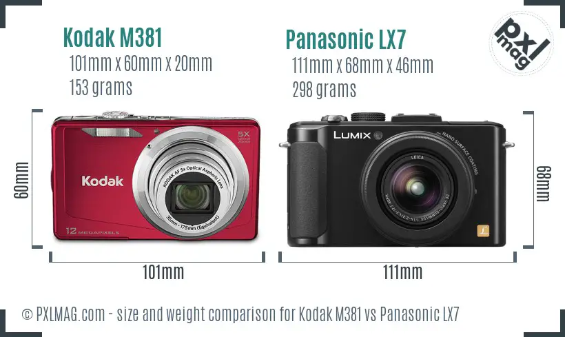 Kodak M381 vs Panasonic LX7 size comparison