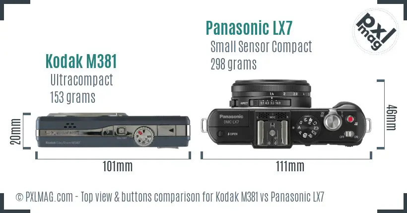 Kodak M381 vs Panasonic LX7 top view buttons comparison