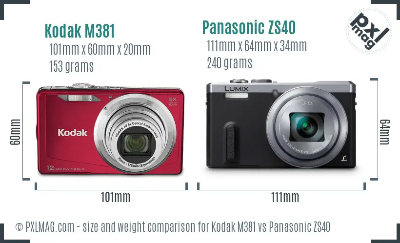 Kodak M381 vs Panasonic ZS40 size comparison