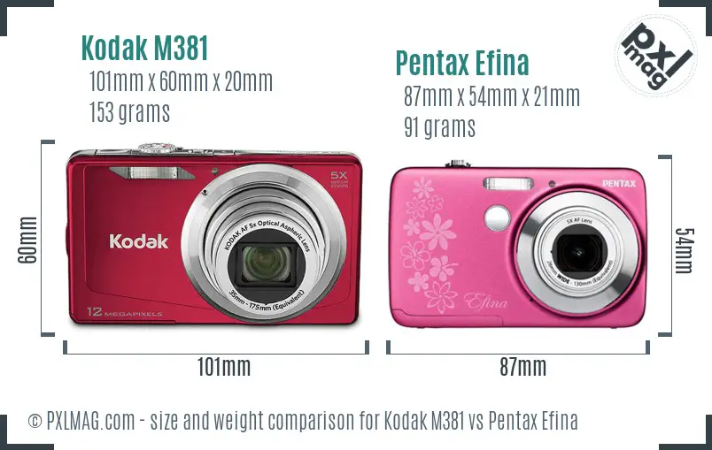 Kodak M381 vs Pentax Efina size comparison Kodak M381 vs Pentax Efina size comparison