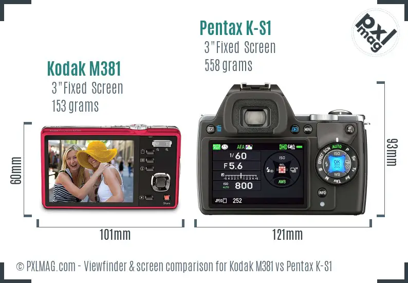Kodak M381 vs Pentax K-S1 Screen and Viewfinder comparison