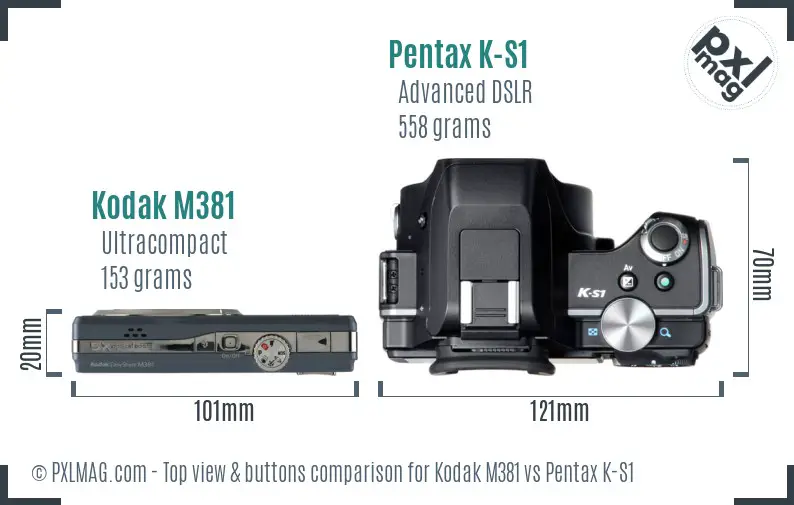 Kodak M381 vs Pentax K-S1 top view buttons comparison