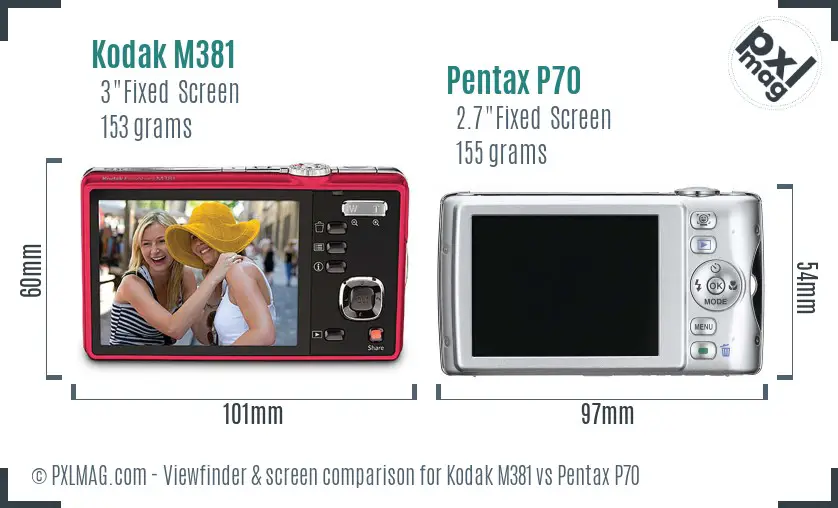 Kodak M381 vs Pentax P70 Screen and Viewfinder comparison