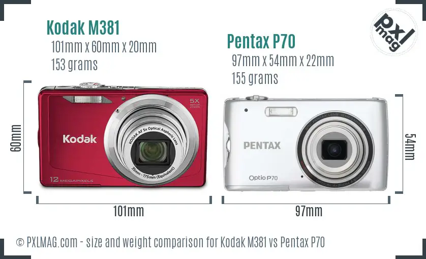 Kodak M381 vs Pentax P70 size comparison