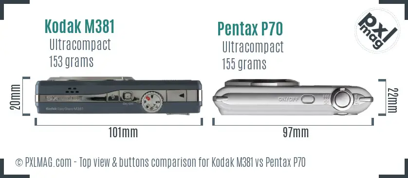 Kodak M381 vs Pentax P70 top view buttons comparison