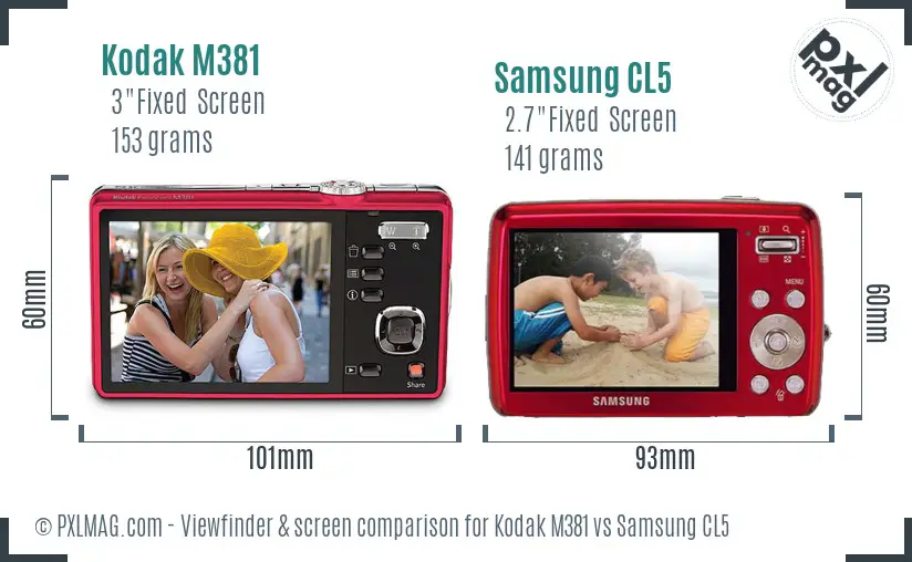 Kodak M381 vs Samsung CL5 Screen and Viewfinder comparison Kodak M381 vs Samsung CL5 Screen and Viewfinder comparison
