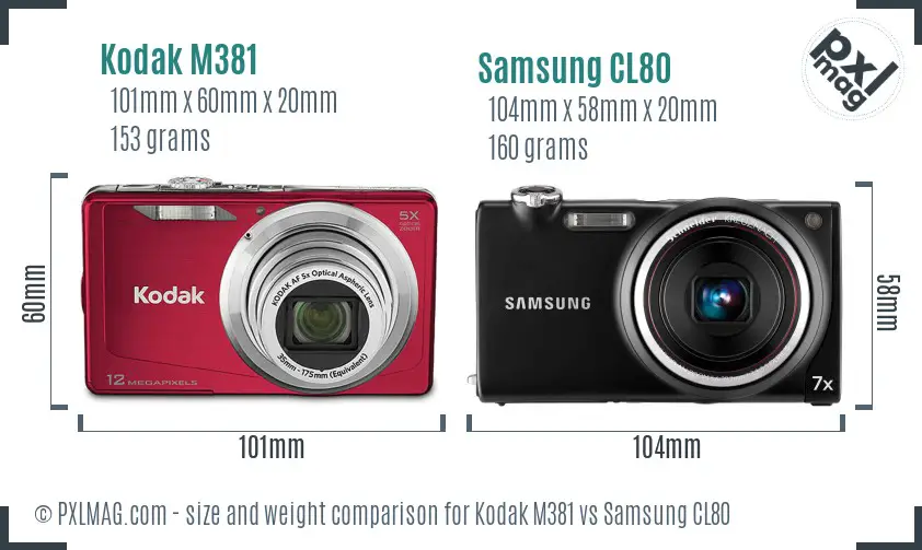 Kodak M381 vs Samsung CL80 size comparison