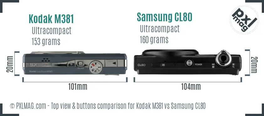 Kodak M381 vs Samsung CL80 top view buttons comparison