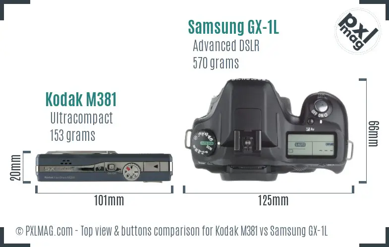 Kodak M381 vs Samsung GX-1L top view buttons comparison