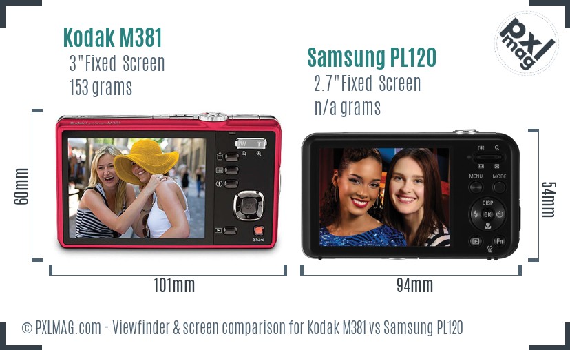 Kodak M381 vs Samsung PL120 Screen and Viewfinder comparison