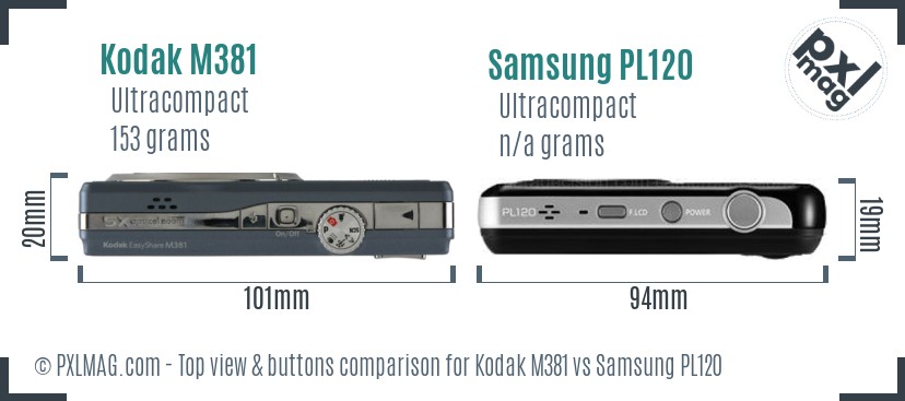 Kodak M381 vs Samsung PL120 top view buttons comparison