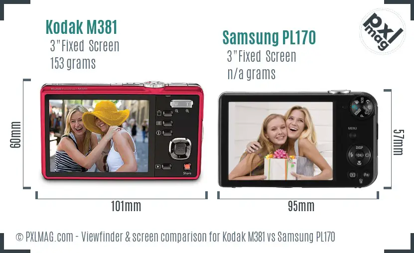Kodak M381 vs Samsung PL170 Screen and Viewfinder comparison