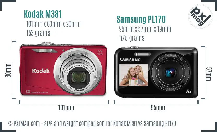 Kodak M381 vs Samsung PL170 size comparison
