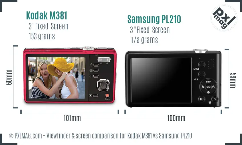 Kodak M381 vs Samsung PL210 Screen and Viewfinder comparison