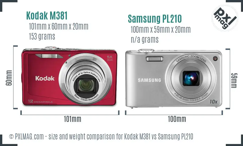 Kodak M381 vs Samsung PL210 size comparison