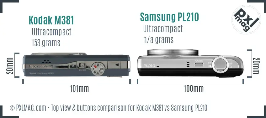Kodak M381 vs Samsung PL210 top view buttons comparison