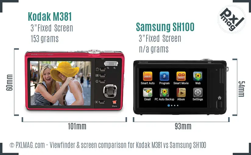 Kodak M381 vs Samsung SH100 Screen and Viewfinder comparison Kodak M381 vs Samsung SH100 Screen and Viewfinder comparison