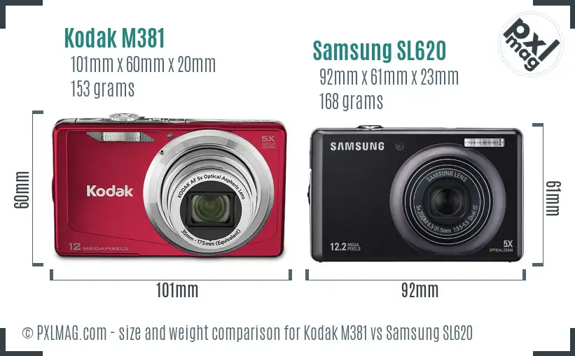 Kodak M381 vs Samsung SL620 size comparison