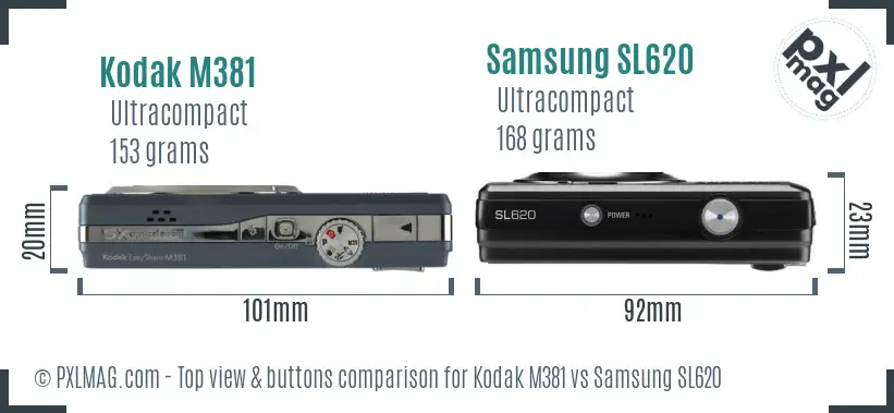 Kodak M381 vs Samsung SL620 top view buttons comparison