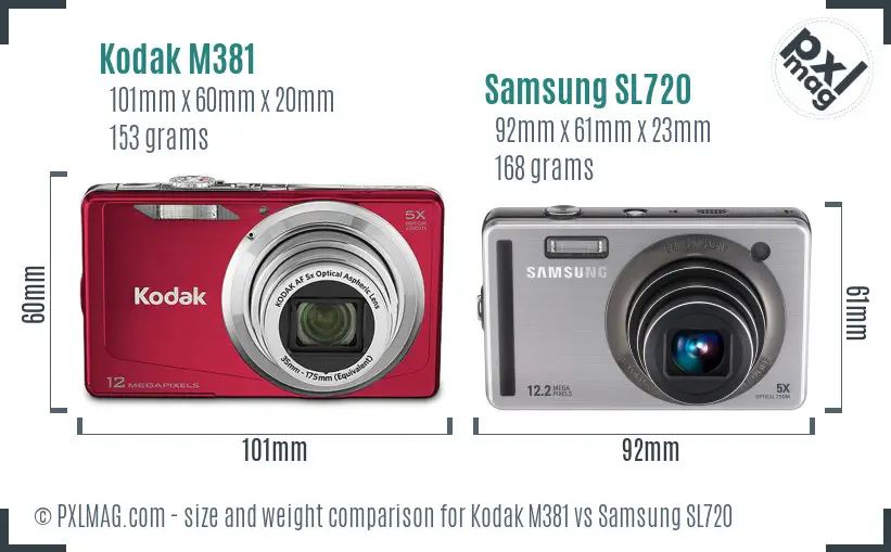 Kodak M381 vs Samsung SL720 size comparison