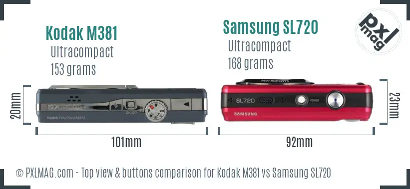 Kodak M381 vs Samsung SL720 top view buttons comparison