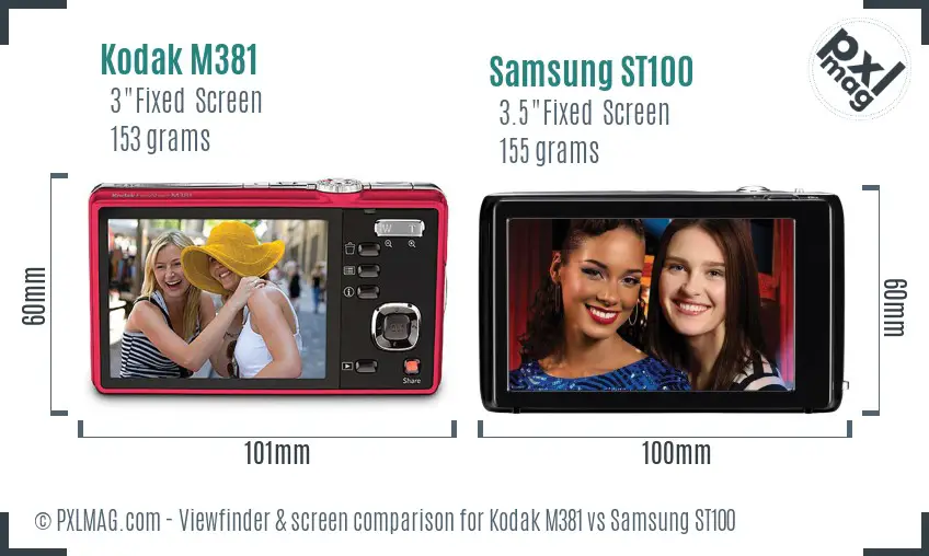 Kodak M381 vs Samsung ST100 Screen and Viewfinder comparison