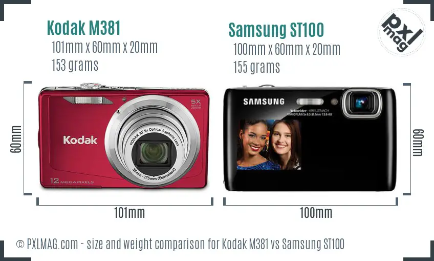 Kodak M381 vs Samsung ST100 size comparison