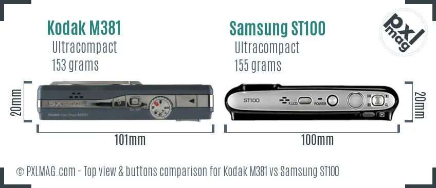 Kodak M381 vs Samsung ST100 top view buttons comparison