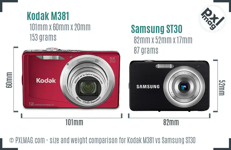 Kodak M381 vs Samsung ST30 size comparison