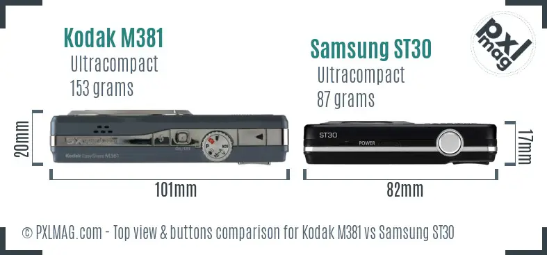 Kodak M381 vs Samsung ST30 top view buttons comparison