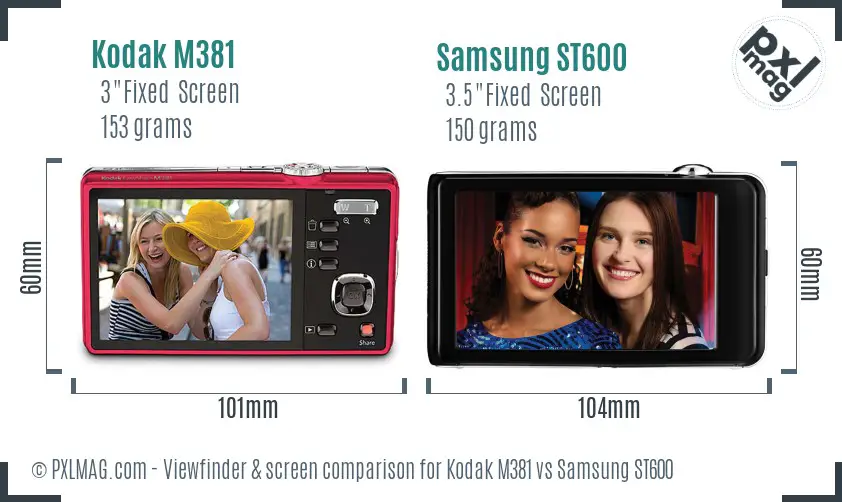 Kodak M381 vs Samsung ST600 Screen and Viewfinder comparison